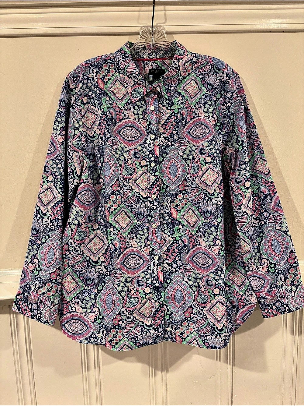 Talbots Paisley Button Down in Blue & Pink Size Petite Large